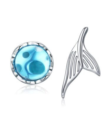 Cercei asimetrici, sirena, argint 925‰