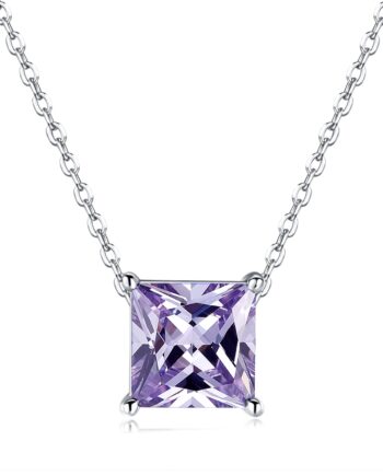 Colier argint cu piatra violet levantica si margini in inimioara, argint 925‰