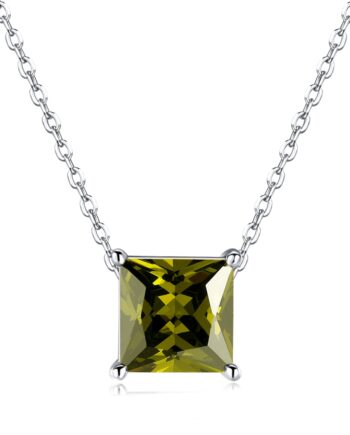 Colier argint cu piatra verde peridot si margini in inimioara, argint 925‰